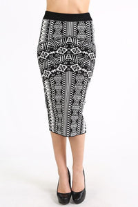 Temple Print Knit Pencil Skirt