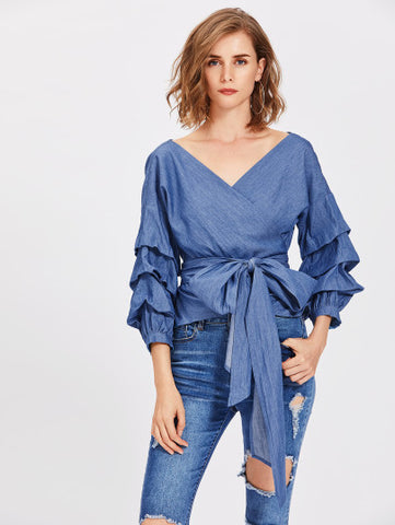 Marisa Off The Shoulder Denim Wrap Top